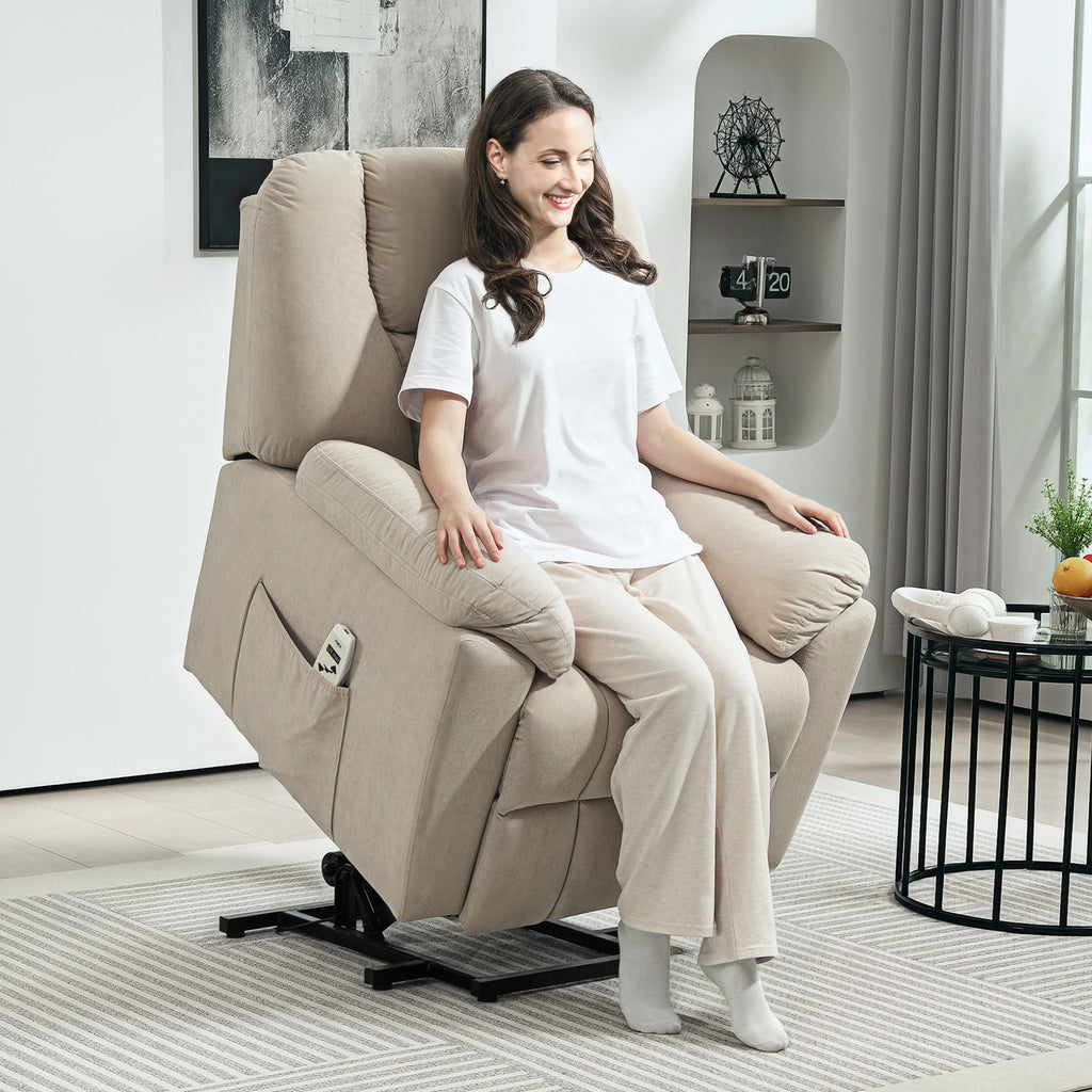 Fauteuil releveur électrique avec fonction massage et chauffage avec dossier inclinable, ports USB, télécommande, beige