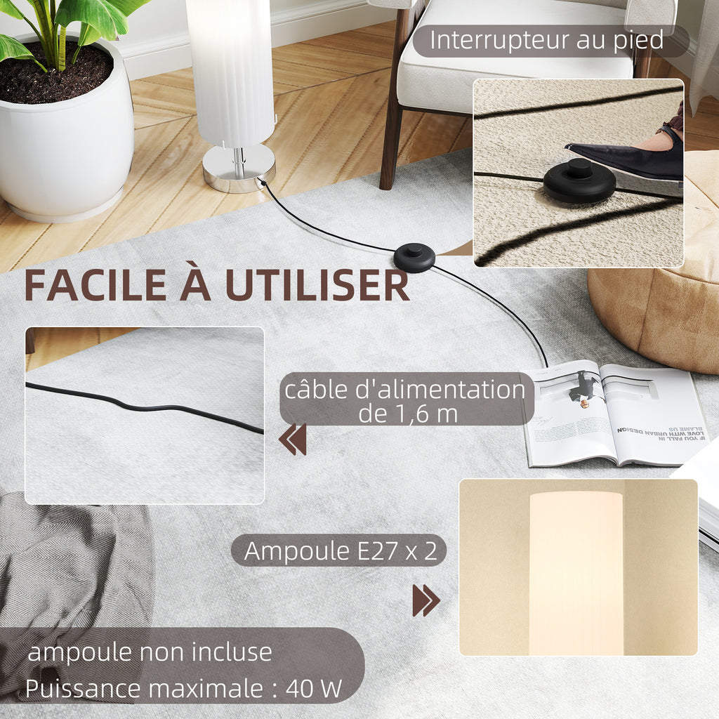 Lampe lampadaire colonne sur pied moderne lumière tamisée 40 W 14L x 14l x 120H cm inox blanc