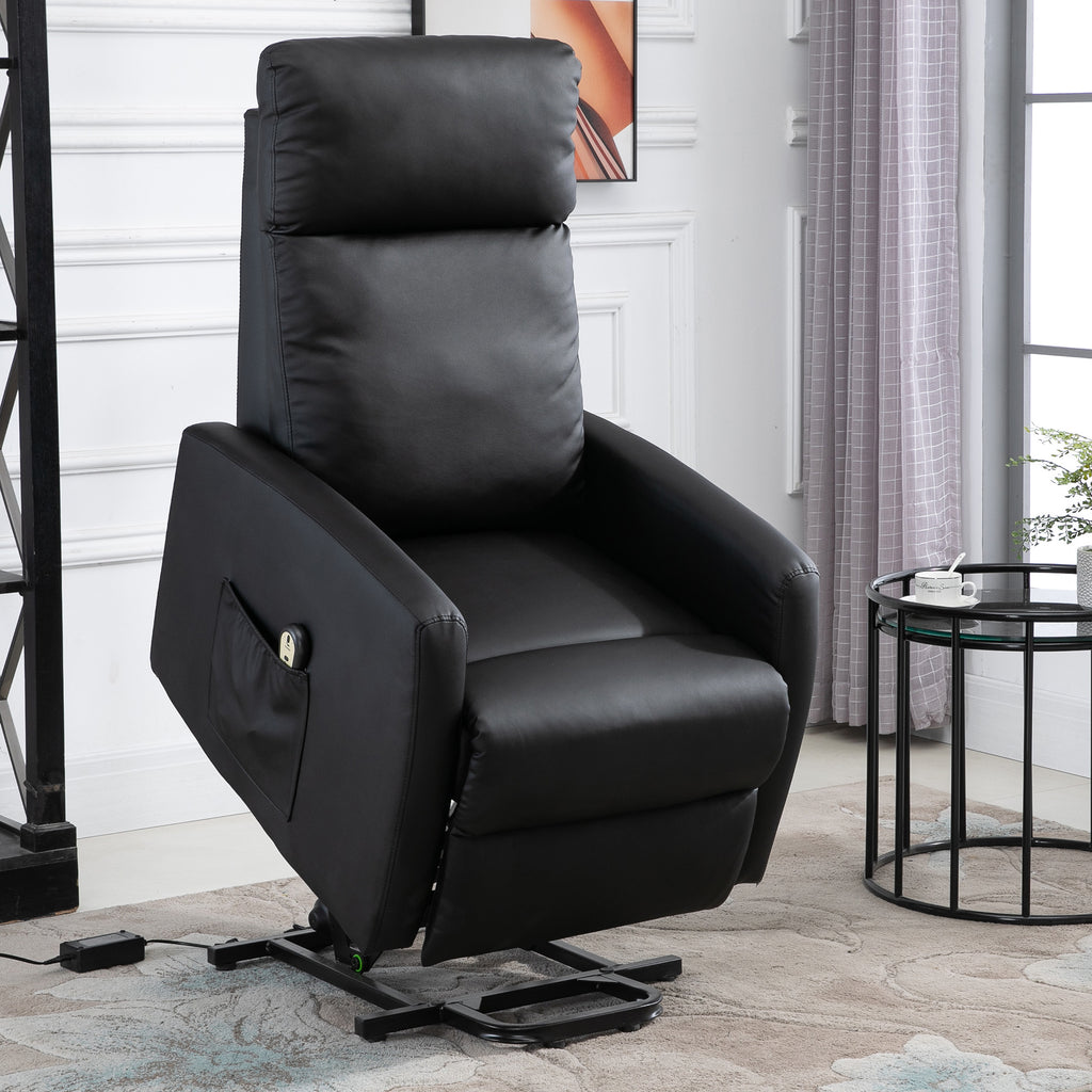 Fauteuil releveur électrique inclinable avec repose-pied ajustable et télécommande revêtement synthétique noir