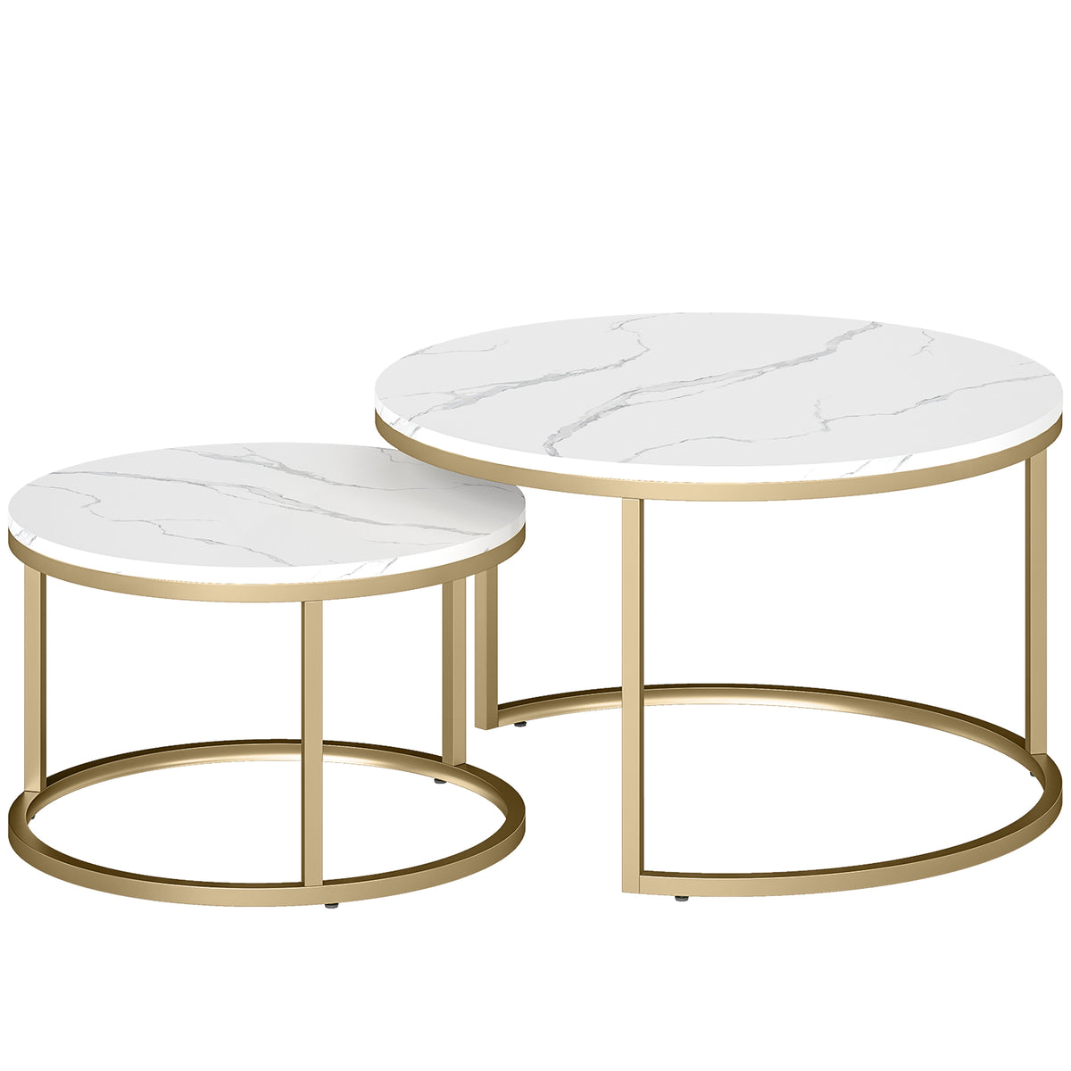 Lot de 2 tables basses gigognes empilable design industriel plateau imitation ciment pieds en métal blanc