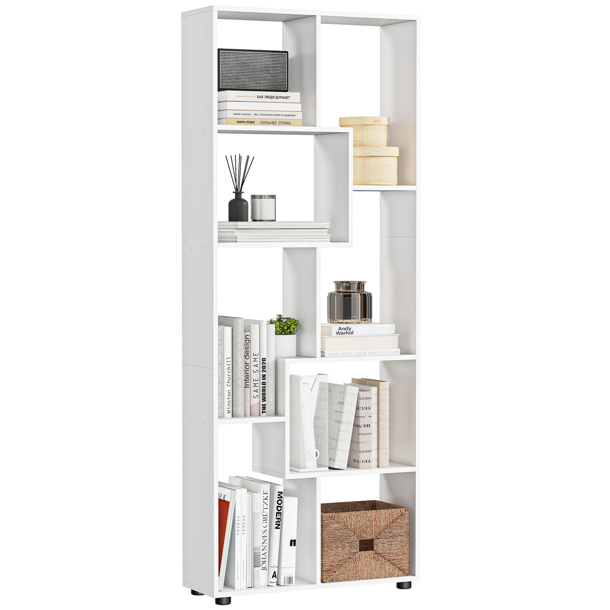 Bibliothèque étagère Zig zag Design Contemporain 70L x 24l x 178H cm Panneaux Particules Blanc