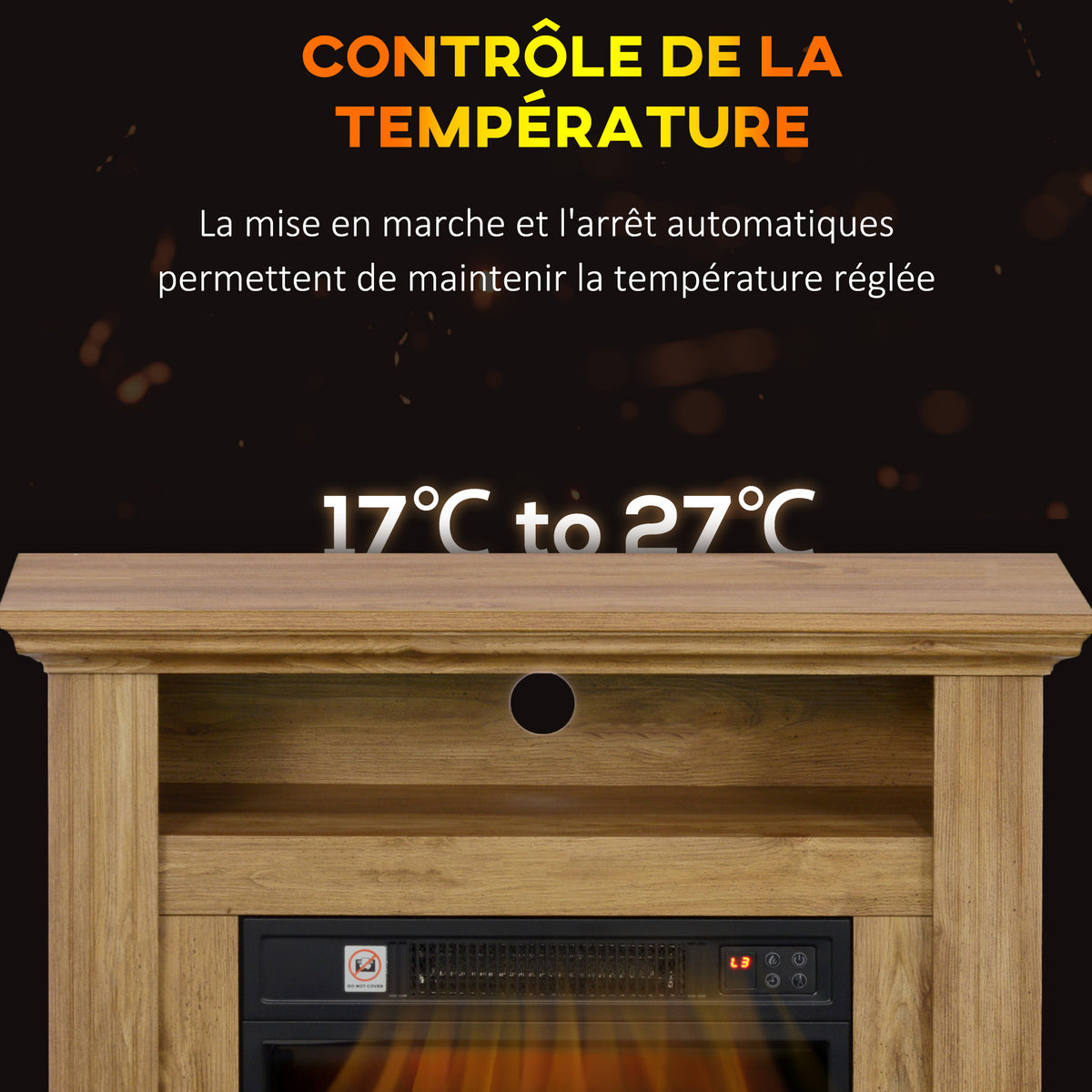 Cheminée électrique effet flammes 3D luminosité réglable 1800 W avec télécommande 81,5 x 30 x 76,2 cm brun effet bois
