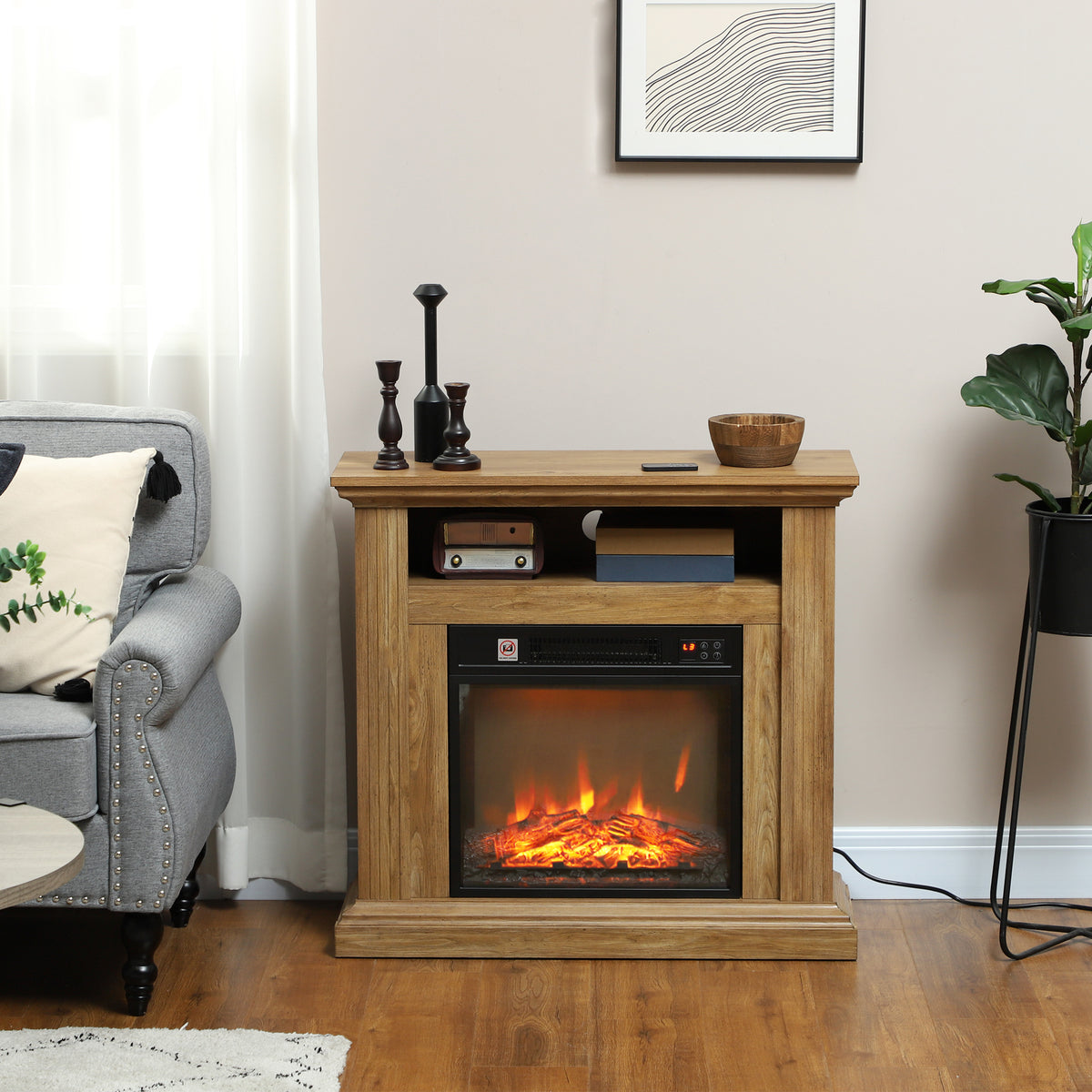 Cheminée électrique effet flammes 3D luminosité réglable 1800 W avec télécommande 81,5 x 30 x 76,2 cm brun effet bois