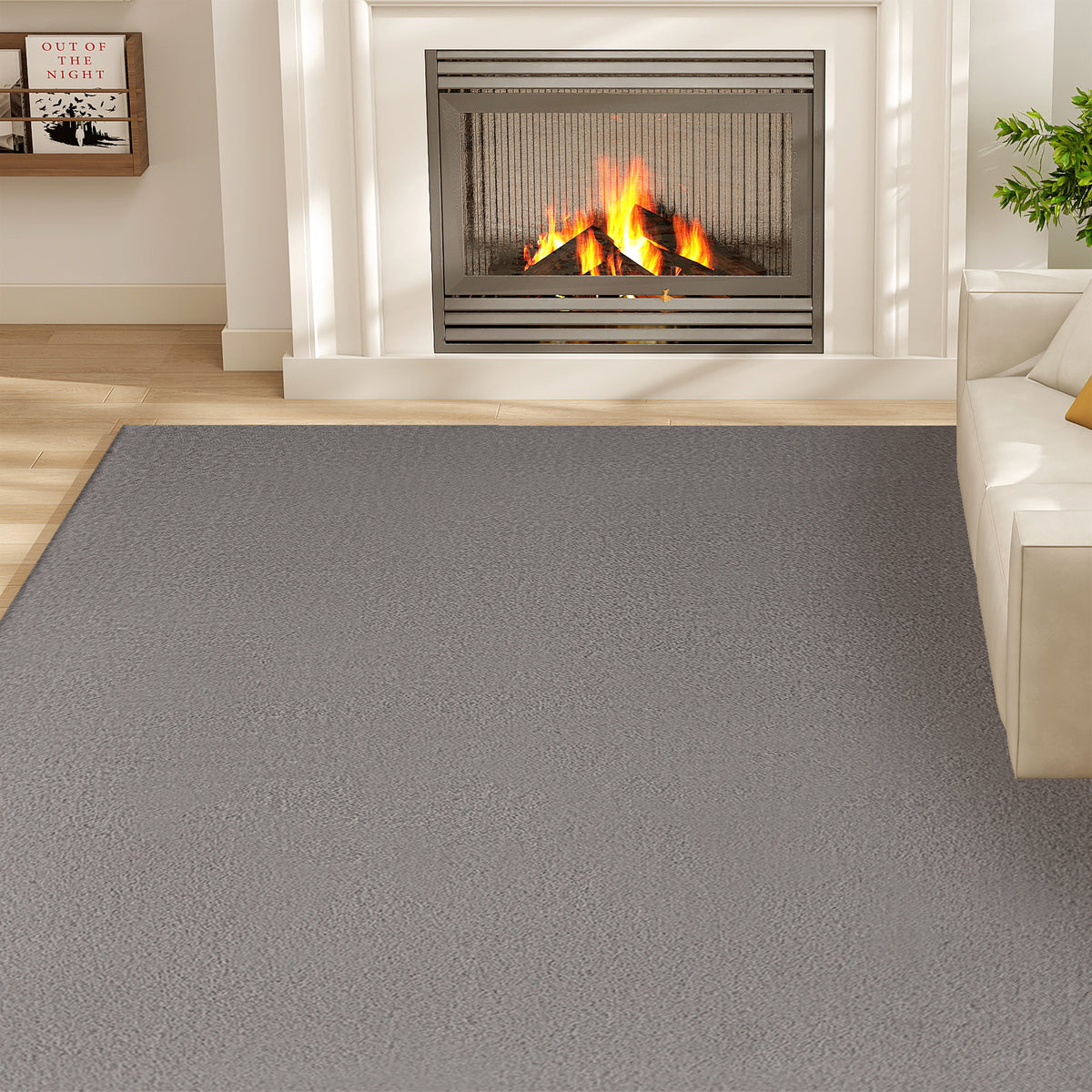 Tapis salon 200 x 140 cm tapis à poils longs, lavable en machine, antidérapant, en fausse fourrure, gris clair
