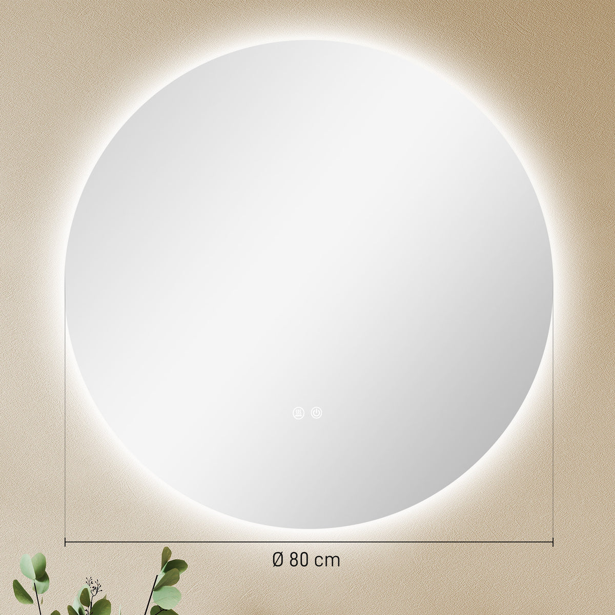 Miroir rond lumineux LED de salle de bain Ø 80 cm mural avec éclairage interrupteur tactile système antibuée