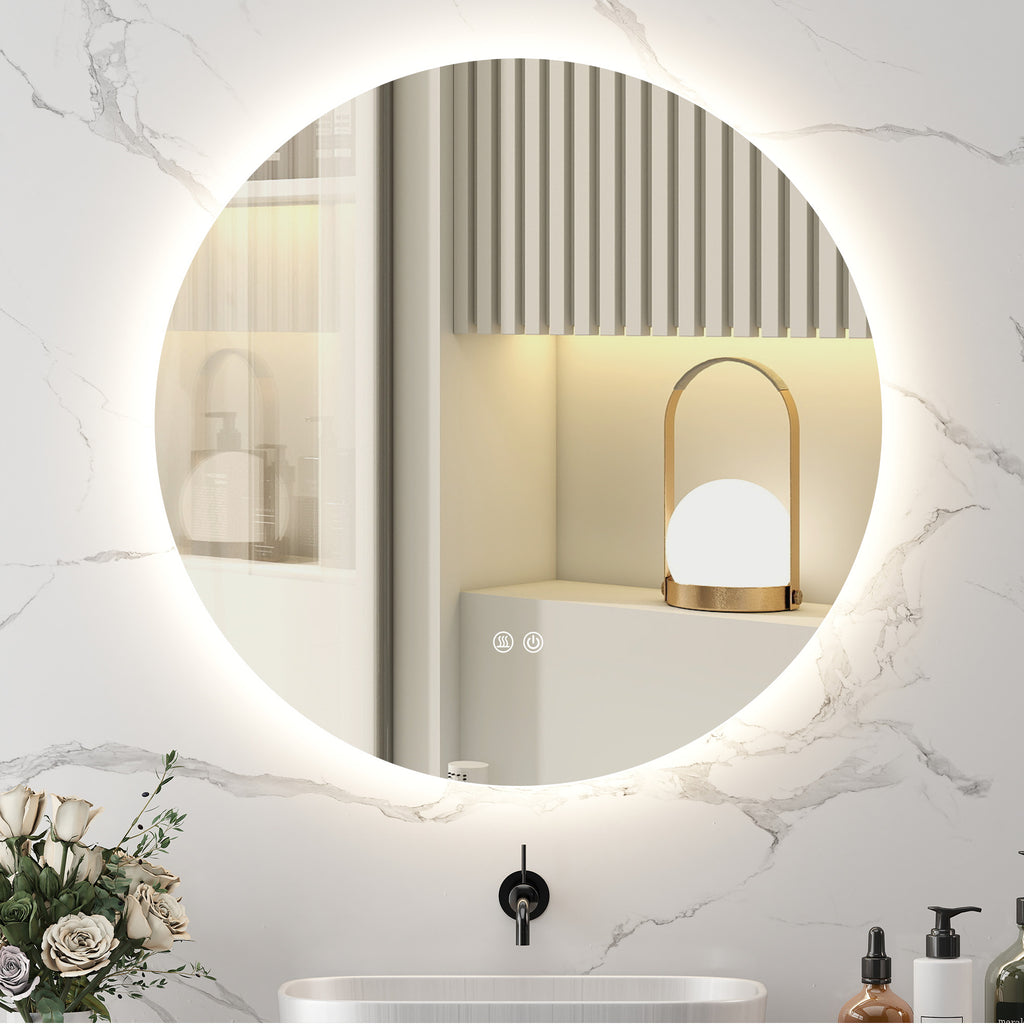 Miroir rond lumineux LED de salle de bain Ø 80 cm mural avec éclairage interrupteur tactile système antibuée