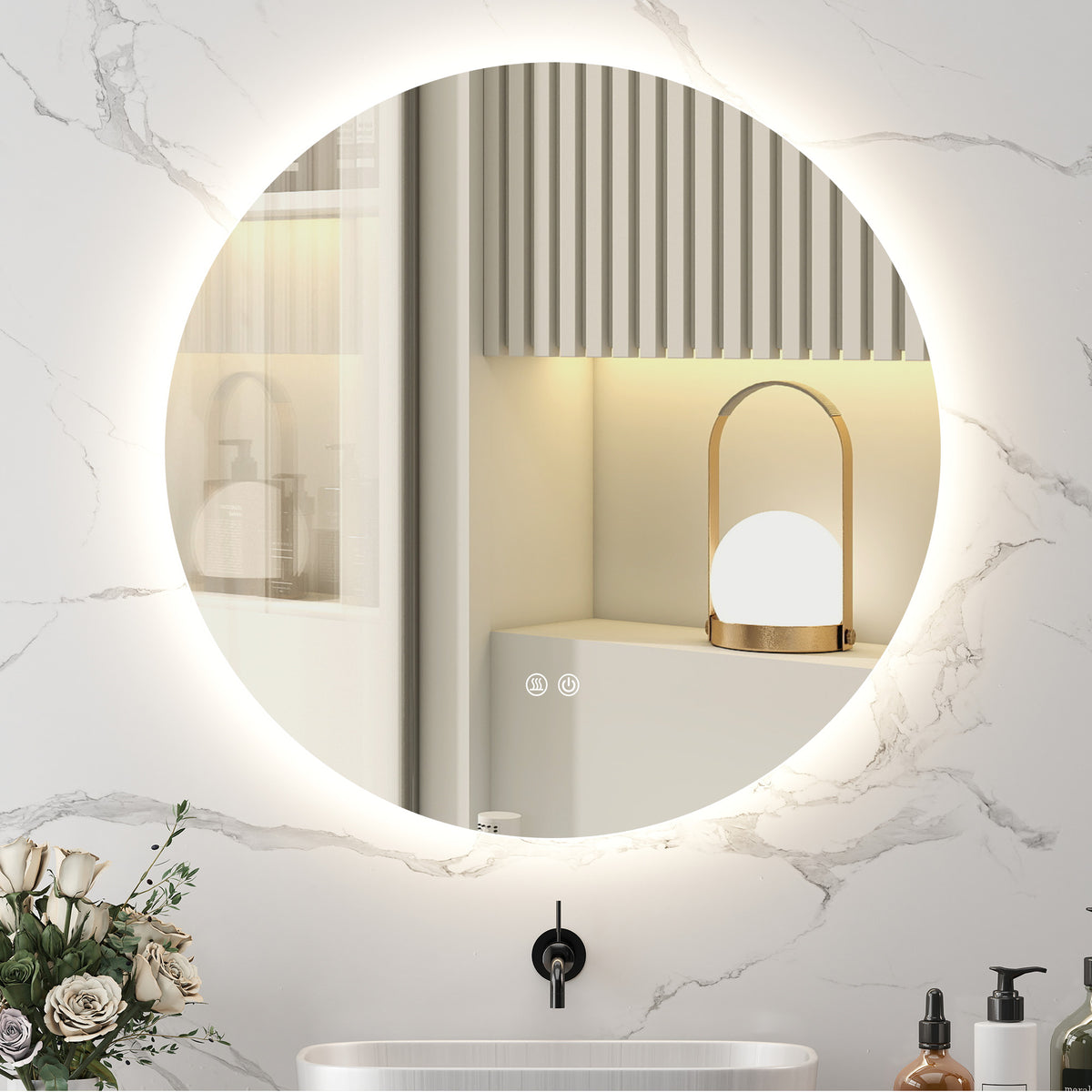 Miroir rond lumineux LED de salle de bain Ø 80 cm mural avec éclairage interrupteur tactile système antibuée