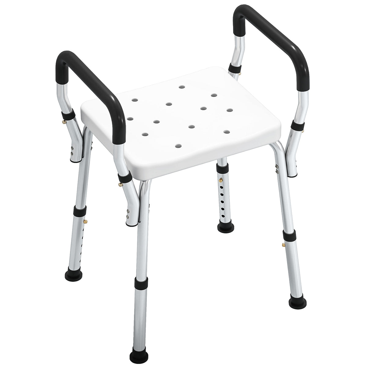 Tabouret de douche pour personnes âgées et handicapées avec accoudoirs, hauteur réglable, patins antidérapants, blanc
