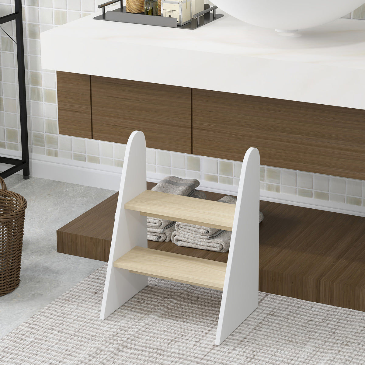 Marche pied enfant marchepied enfants 2 marches pour enfants 3 à 8 ans en bois charge max. 20 kg blanc