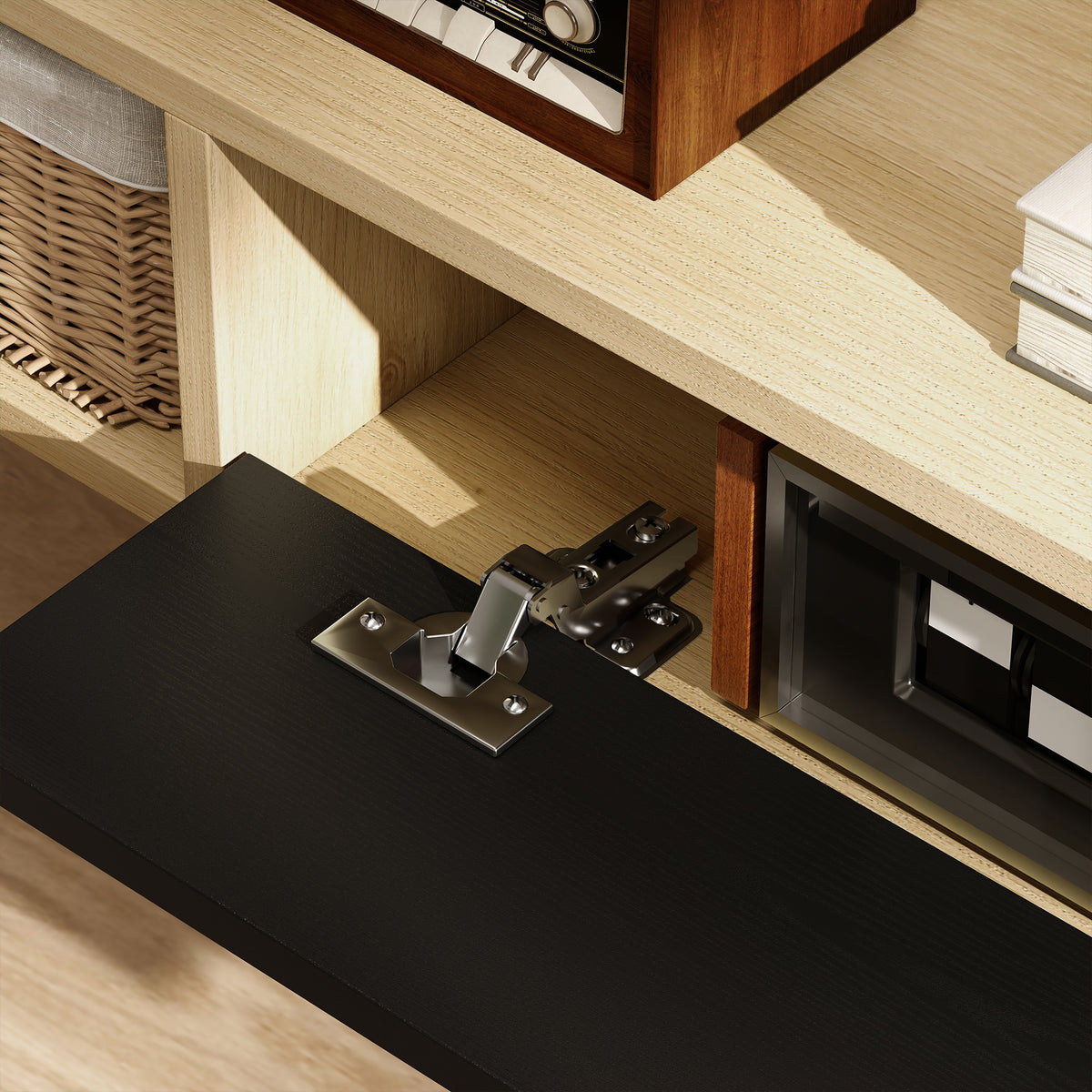 Meuble TV suspendu, meuble télé pour téléviseur jusqu'à 50 pouces, tiroir rabattable 2 étagères 120x24x16cm noir