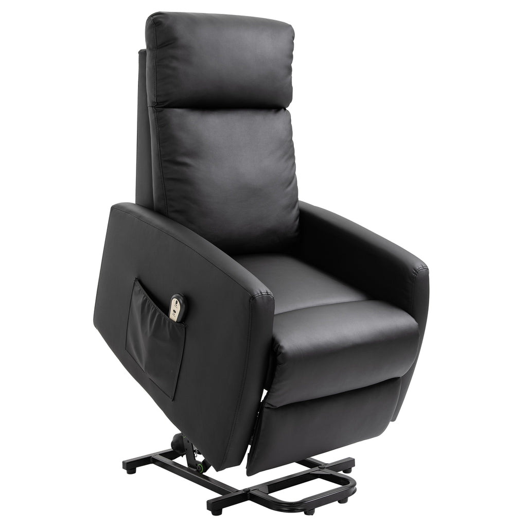 Fauteuil releveur électrique inclinable avec repose-pied ajustable et télécommande revêtement synthétique noir