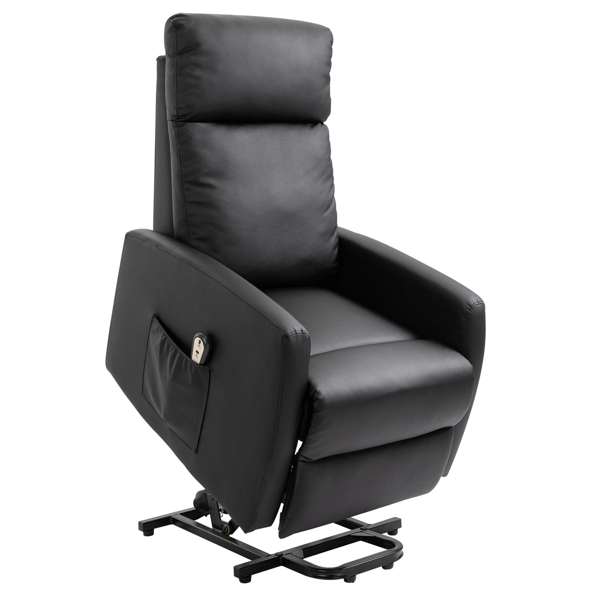 Fauteuil releveur électrique inclinable avec repose-pied ajustable et télécommande revêtement synthétique noir