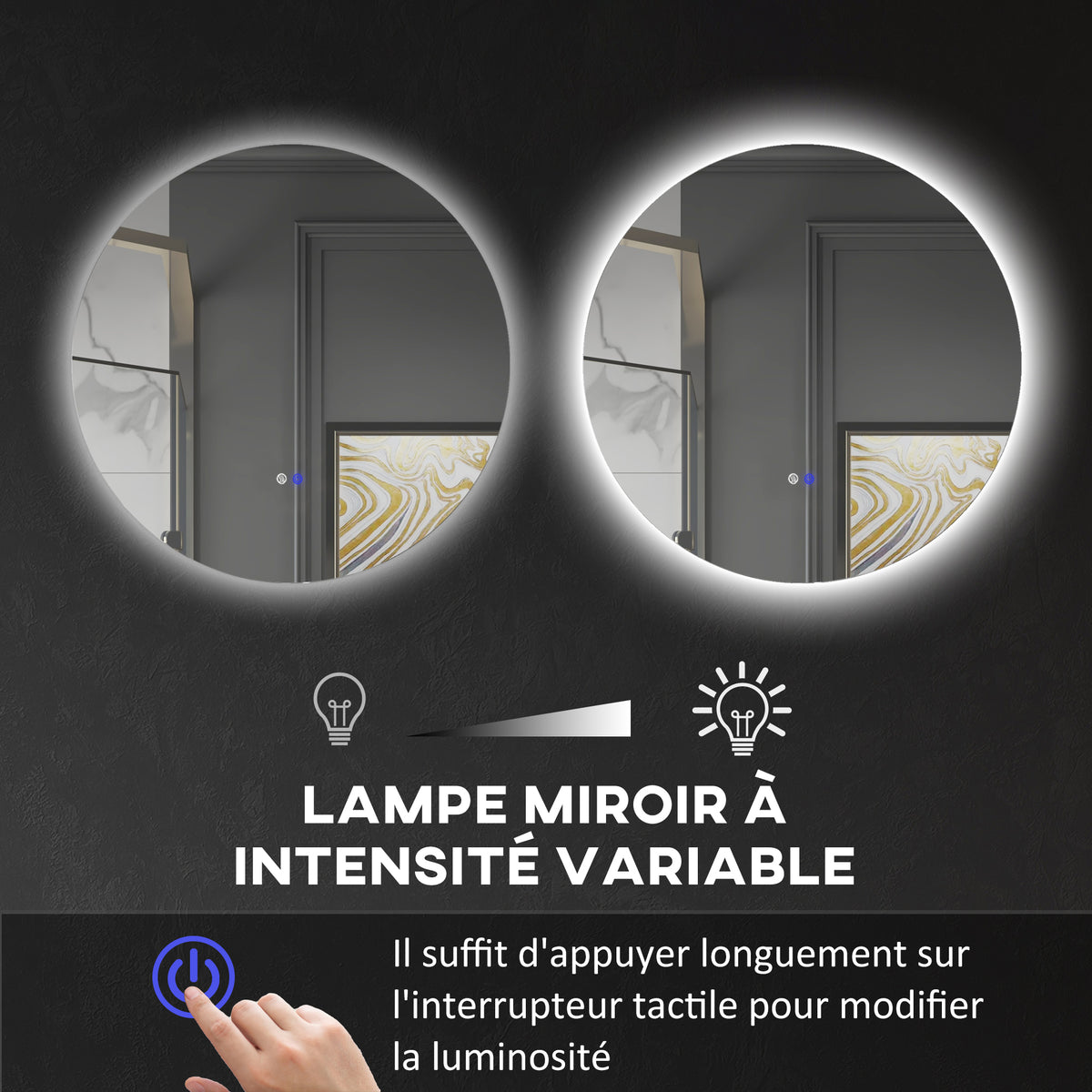 Miroir rond lumineux LED de salle de bain Ø 80 cm mural avec éclairage interrupteur tactile système antibuée