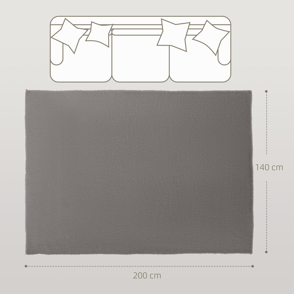 Tapis salon 200 x 140 cm tapis à poils longs, lavable en machine, antidérapant, en fausse fourrure, gris clair