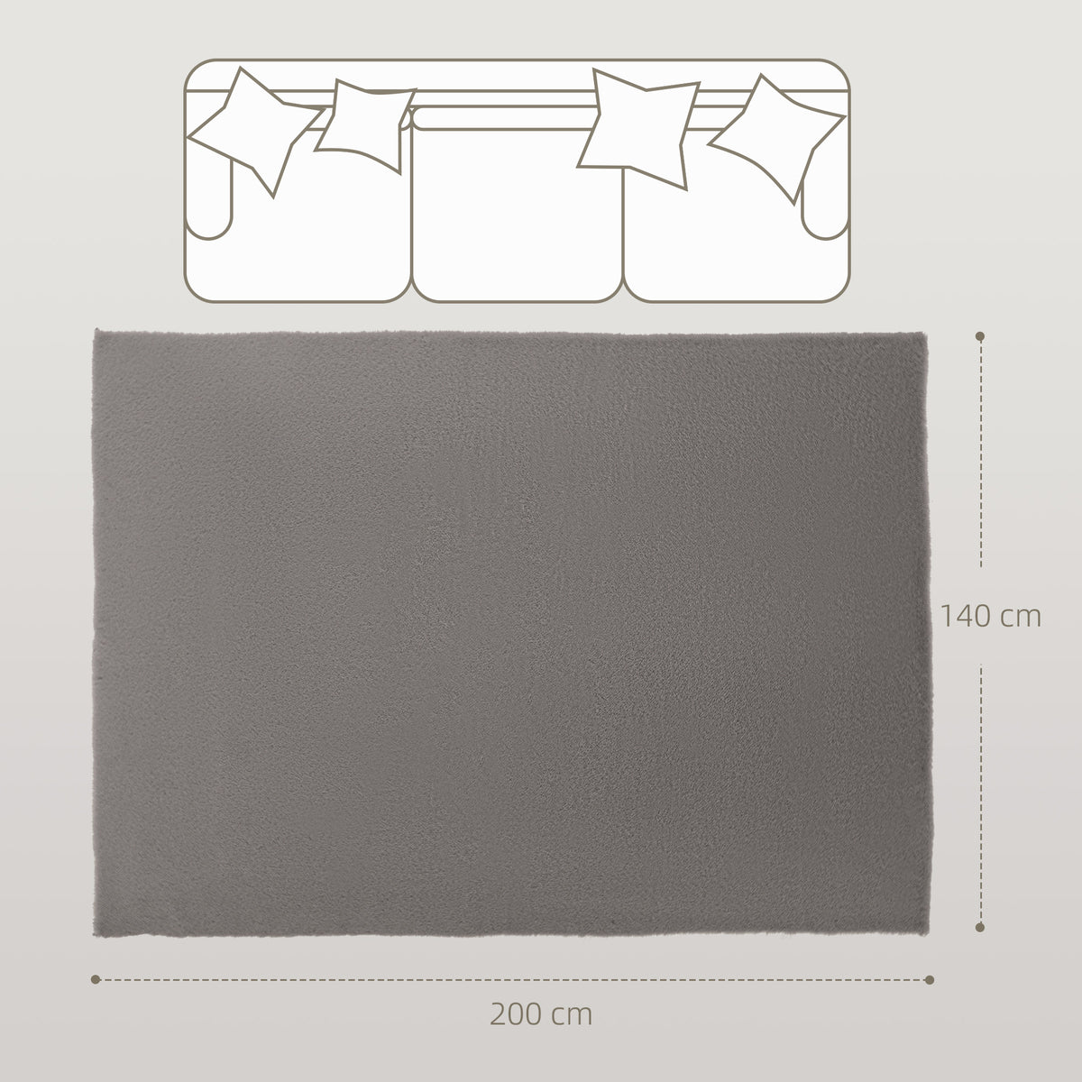 Tapis salon 200 x 140 cm tapis à poils longs, lavable en machine, antidérapant, en fausse fourrure, gris clair