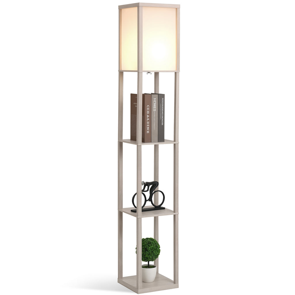 Lampadaire étagère 26L x 26l x 160H cm 3 étagères 4 Niveaux MDF chêne