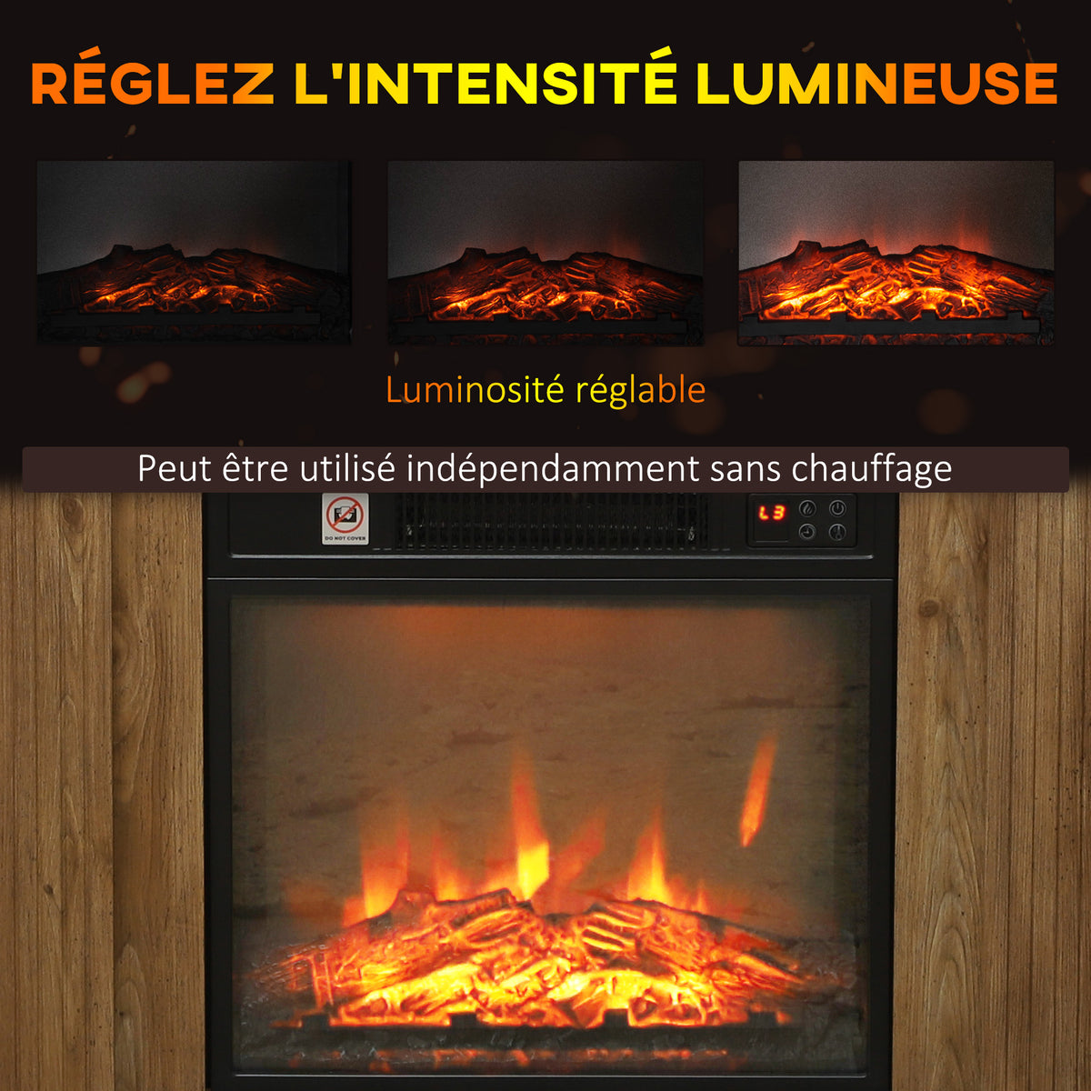Cheminée électrique effet flammes 3D luminosité réglable 1800 W avec télécommande 81,5 x 30 x 76,2 cm brun effet bois