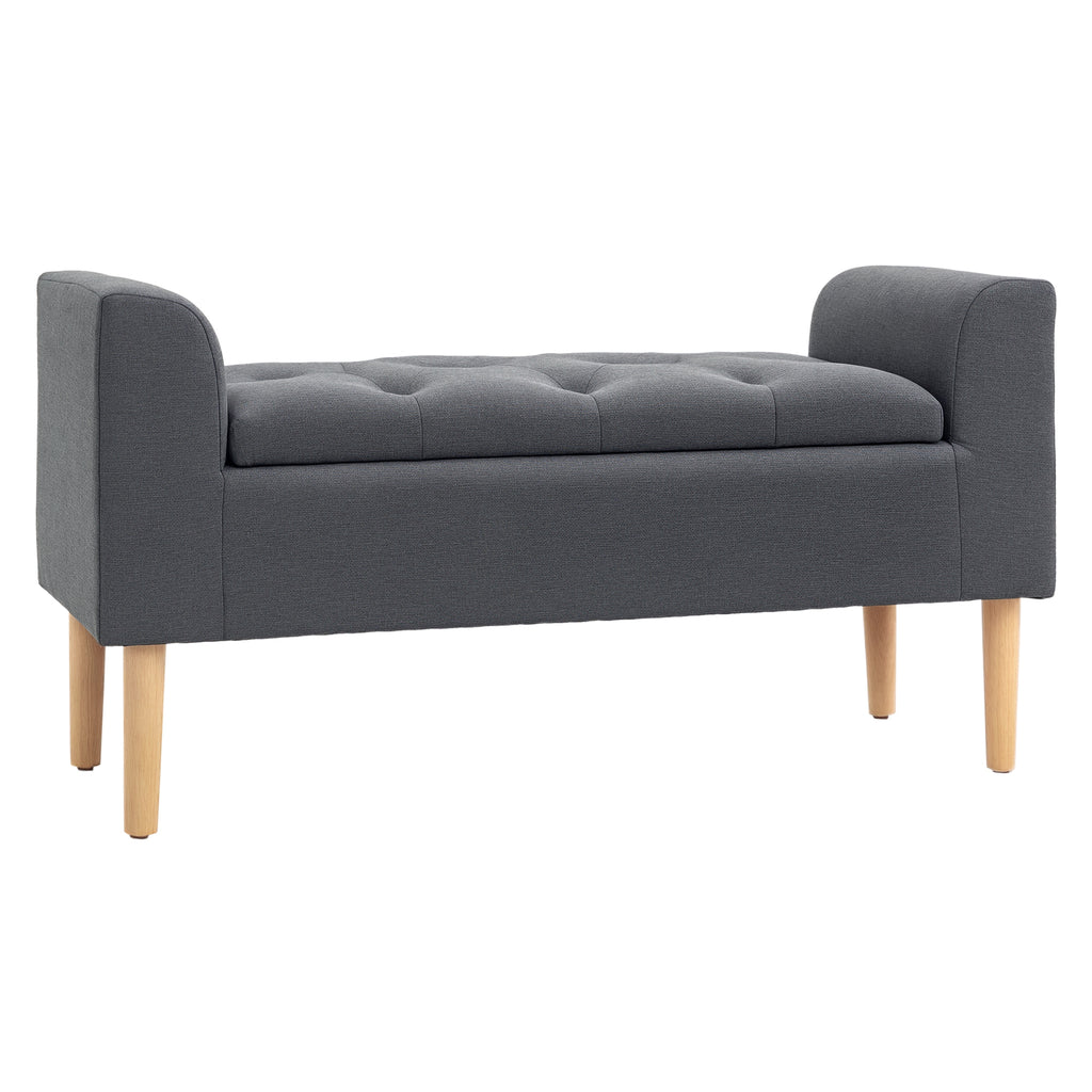 Banc coffre rangement capitonné banquette avec accoudoirs, banc de rangement pour la chambre à coucher, entrée, salon, charge 130 Kg dim. 116 x 44 x 58 cm gris foncé