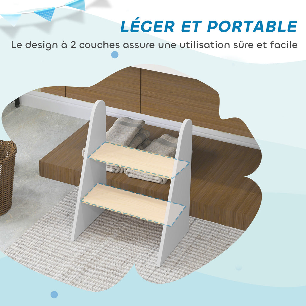 Marche pied enfant marchepied enfants 2 marches pour enfants 3 à 8 ans en bois charge max. 20 kg blanc