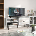 Meuble TV pour télévision jusqu'à 65 pouces avec 2 compartiments ouverts et 1 étagère réglable 145x38x65 cm Blanc
