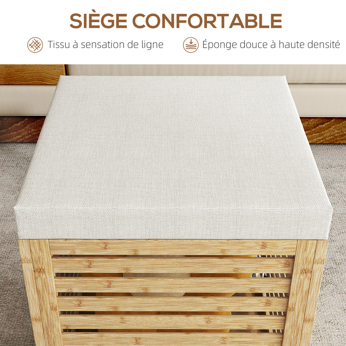 Coffre de rangement tabouret de rangement 54.76 L design lamellé cadre en bambou naturel 40 x 40 x 47 cm bois naturel