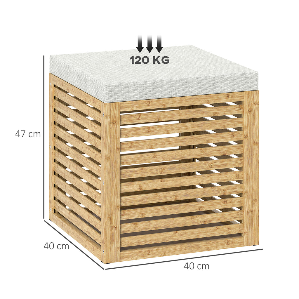 Coffre de rangement tabouret de rangement 54.76 L design lamellé cadre en bambou naturel 40 x 40 x 47 cm bois naturel