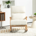 Fauteuil à bascule, rocking chair en velours teddy avec assise rembourré, dossier ergonomique, 65 x 90 x 98 cm, crème