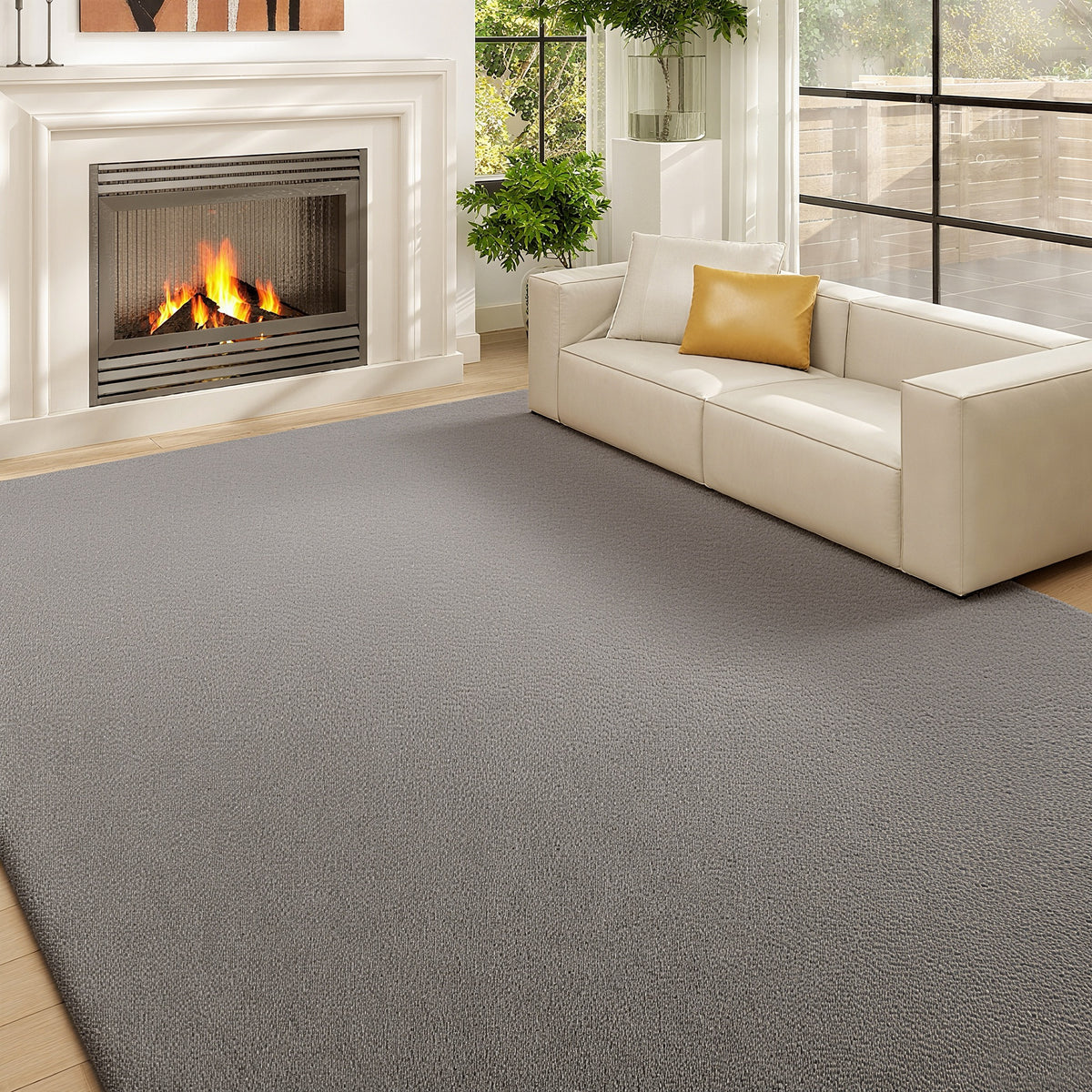 Tapis salon 200 x 140 cm tapis à poils longs, lavable en machine, antidérapant, en fausse fourrure, gris clair