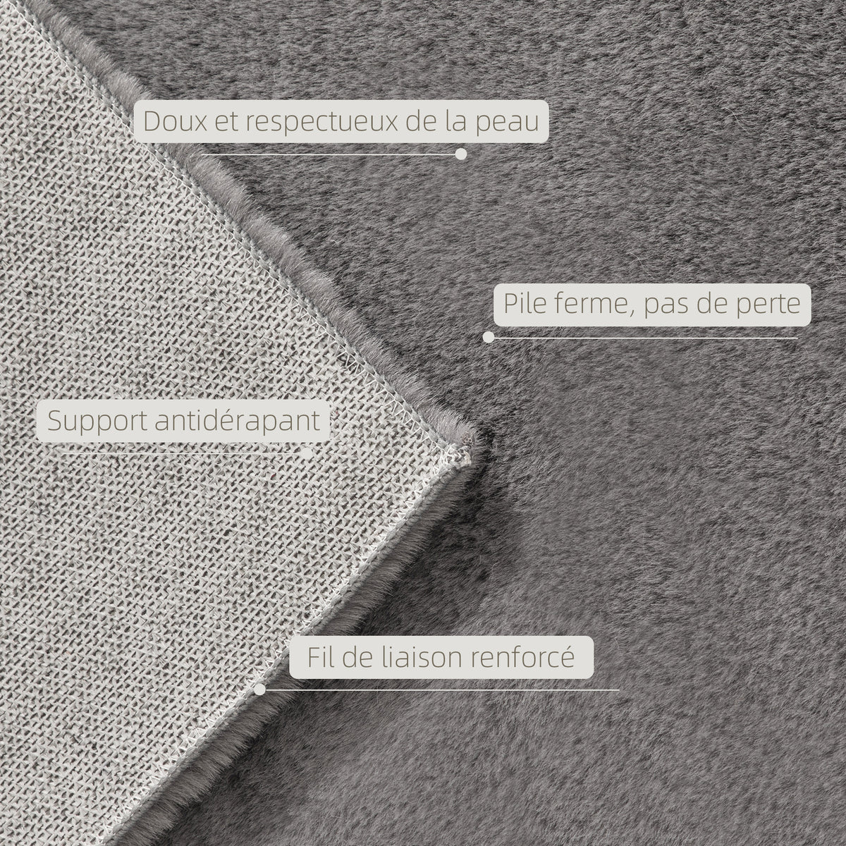 Tapis salon 200 x 140 cm tapis à poils longs, lavable en machine, antidérapant, en fausse fourrure, gris clair