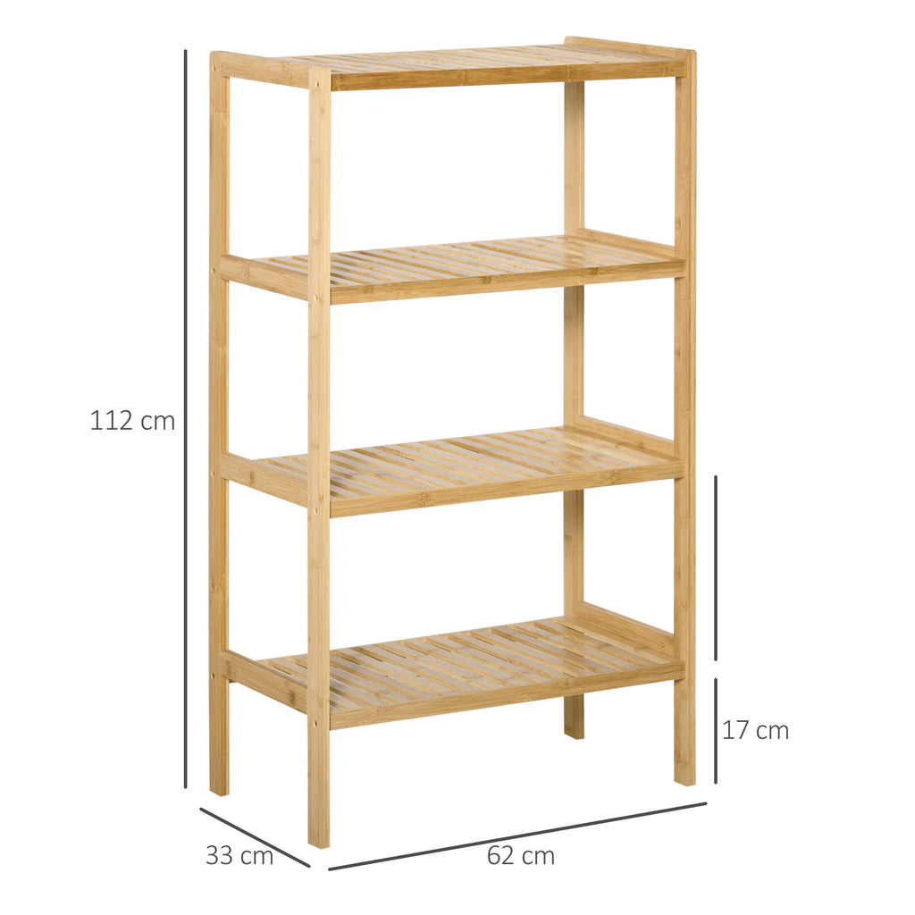 Étagère de rangement, étagère en bambou à 4 niveaux, bibliothèque pour salon, chambre et bureau,62 x 33 x 112 cm, bois naturel