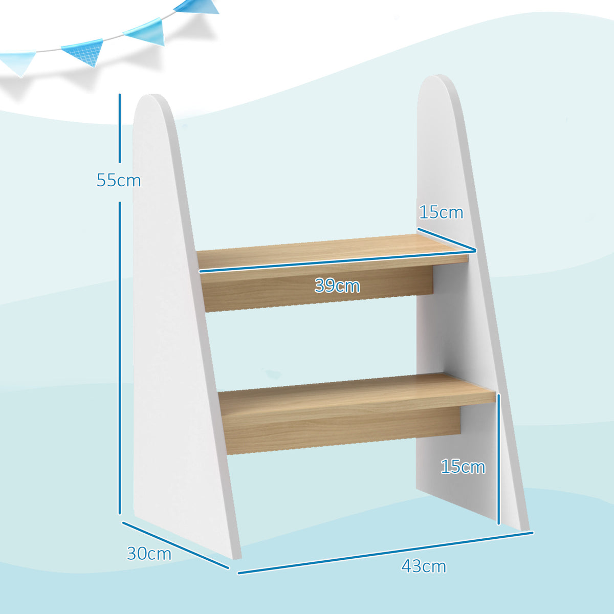 Marche pied enfant marchepied enfants 2 marches pour enfants 3 à 8 ans en bois charge max. 20 kg blanc