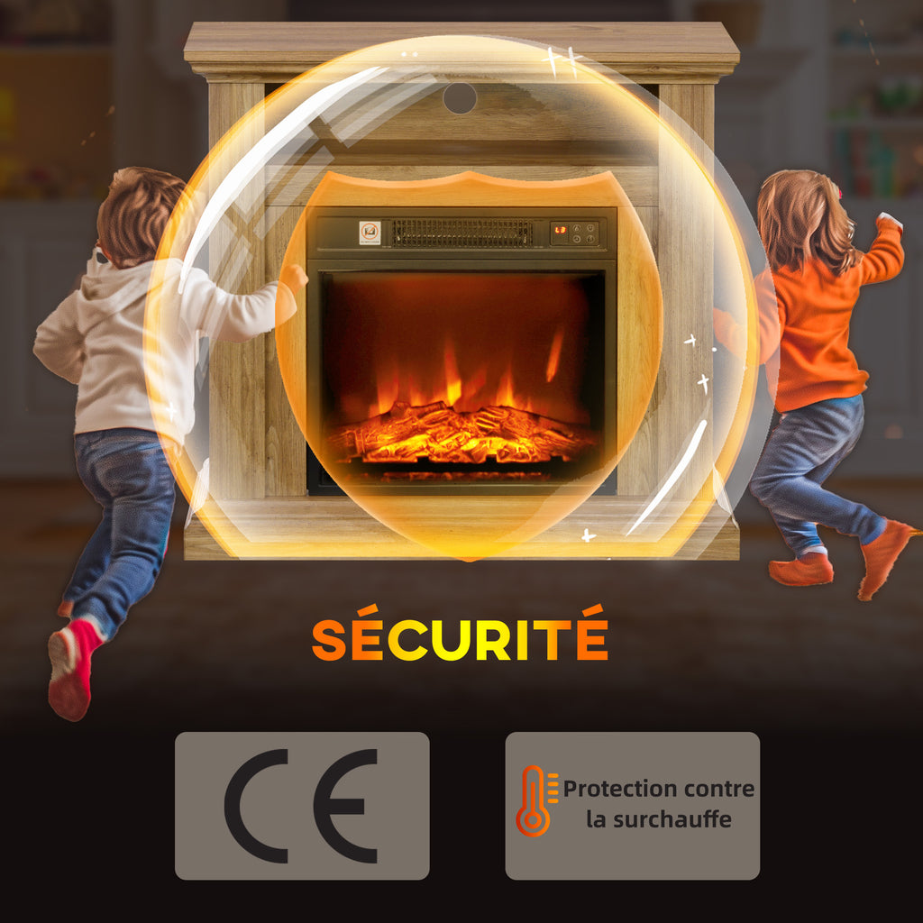 Cheminée électrique effet flammes 3D luminosité réglable 1800 W avec télécommande 81,5 x 30 x 76,2 cm brun effet bois
