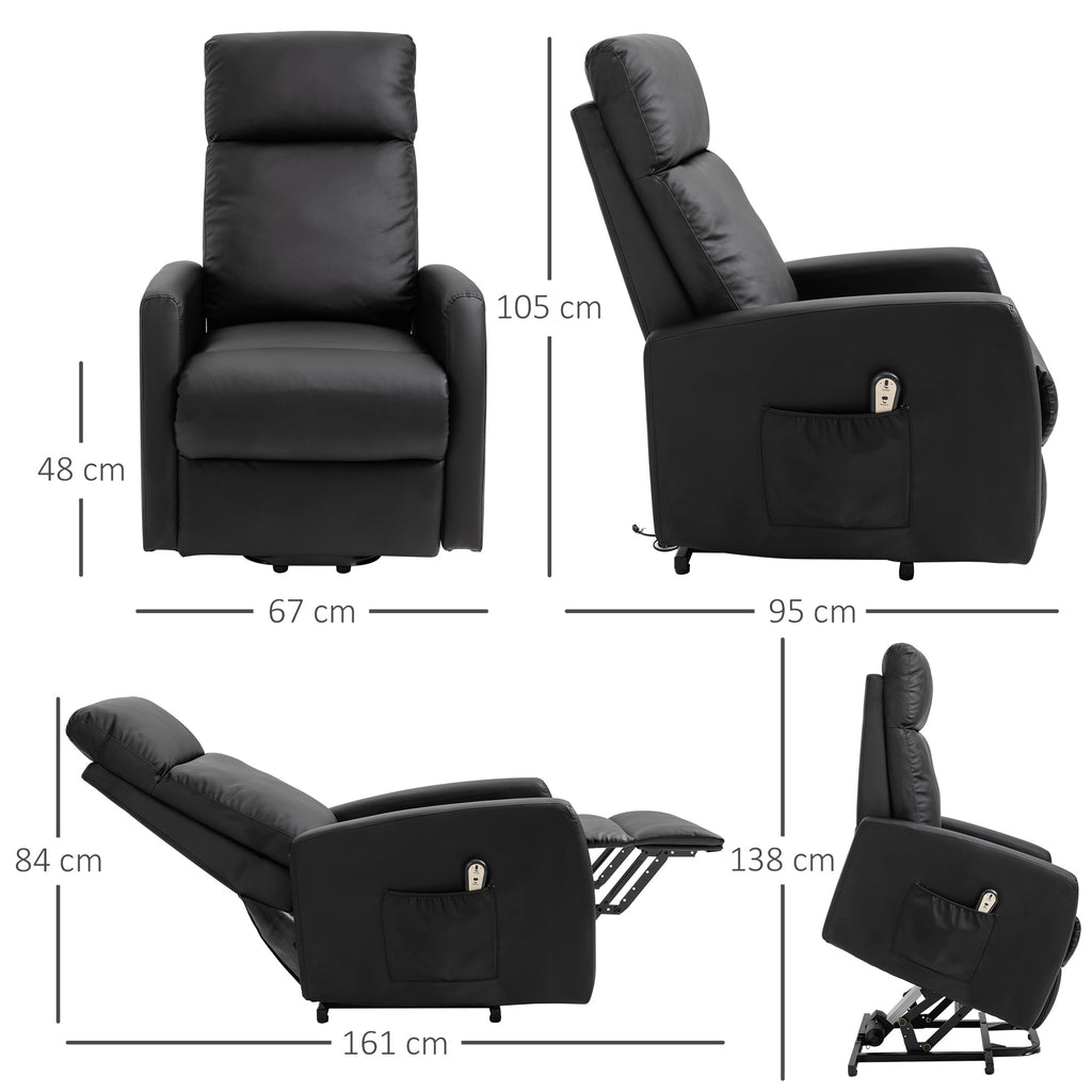 Fauteuil releveur électrique inclinable avec repose-pied ajustable et télécommande revêtement synthétique noir