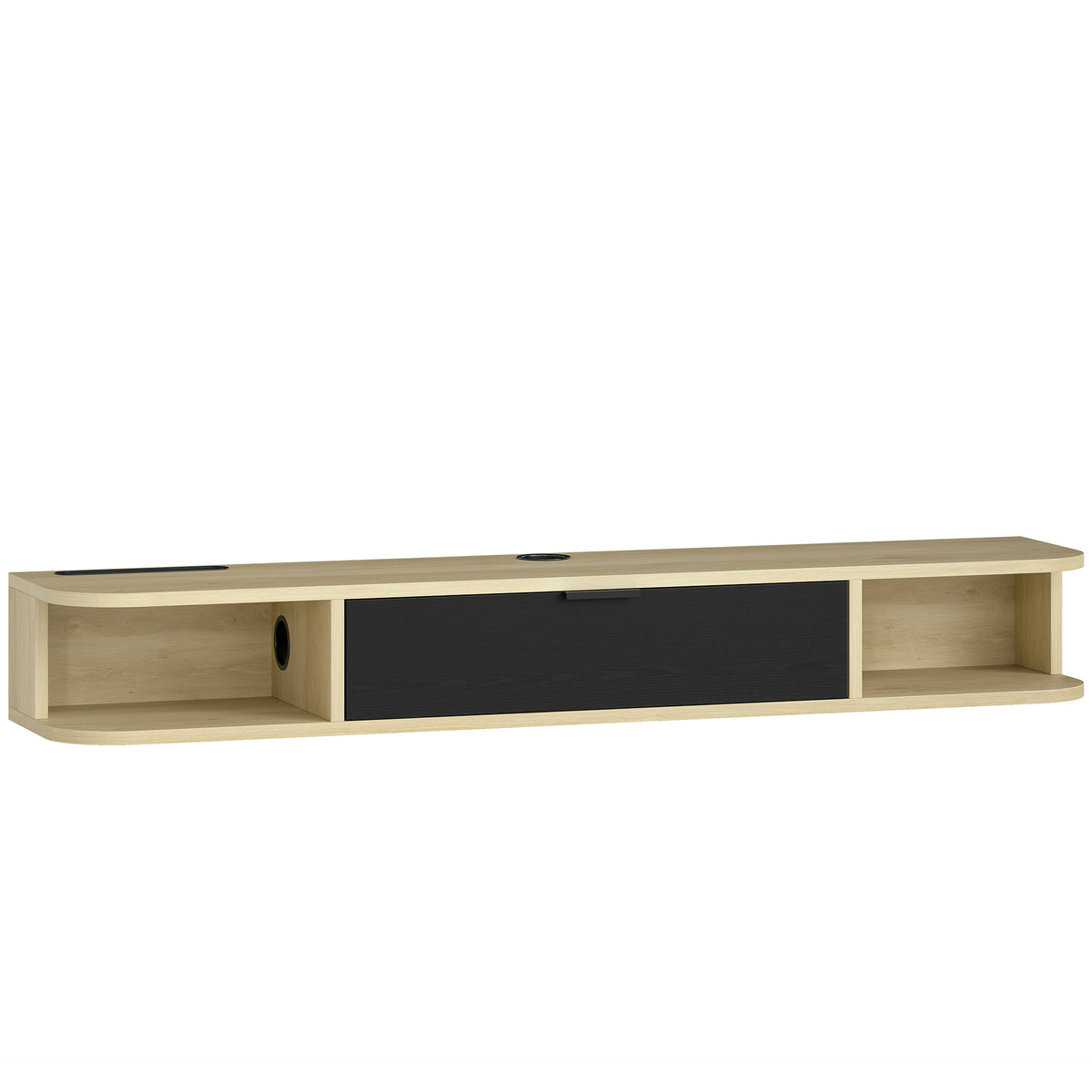 Meuble TV suspendu, meuble télé pour téléviseur jusqu'à 50 pouces, tiroir rabattable 2 étagères 120x24x16cm noir