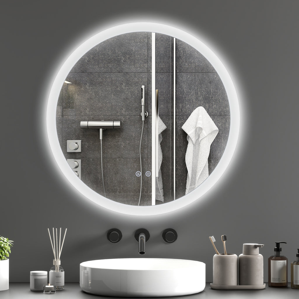 Miroir rond lumineux LED de salle de bain Ø 70 cm mural éclairage interrupteur tactile système antibuée 35W blanc argent