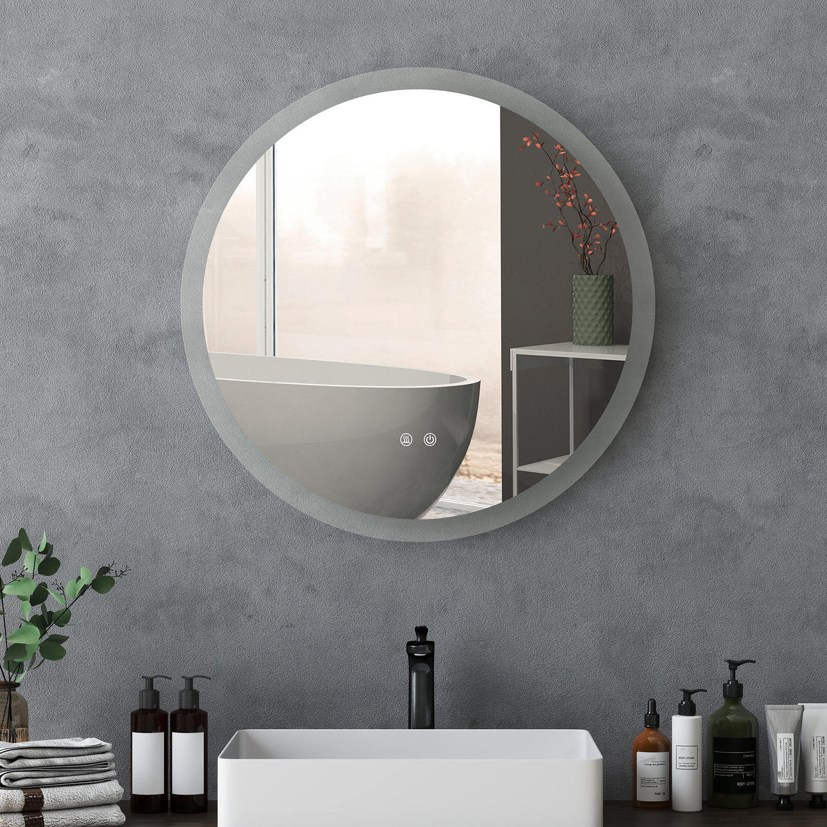 Miroir rond lumineux LED de salle de bain Ø 70 cm mural éclairage interrupteur tactile système antibuée 35W blanc argent