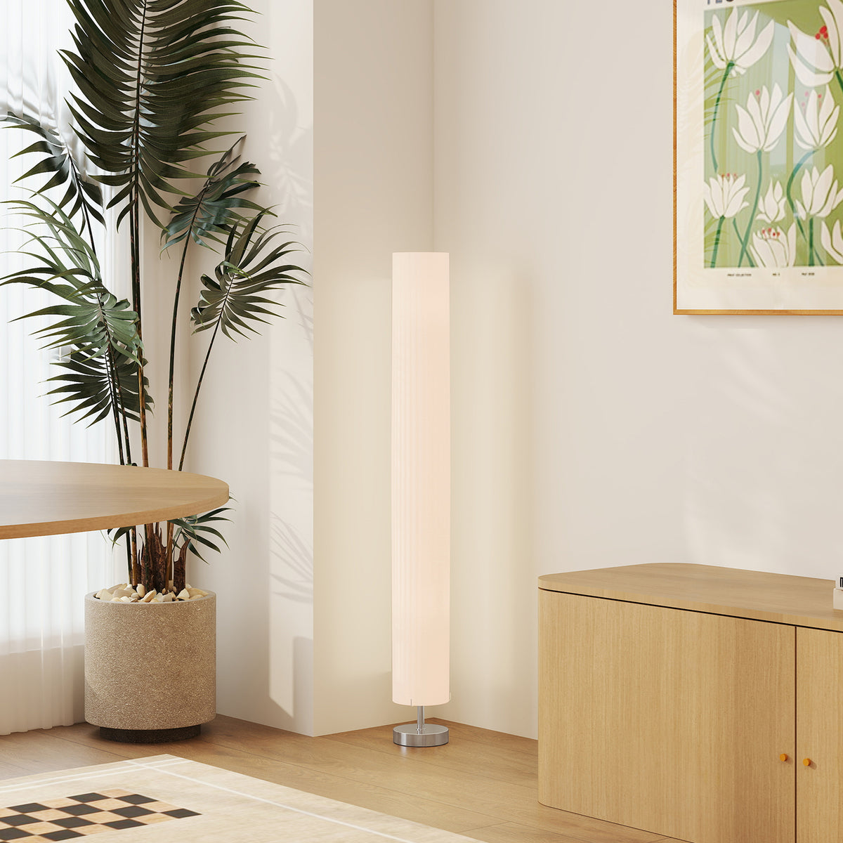 Lampe lampadaire colonne sur pied moderne lumière tamisée 40 W 14L x 14l x 120H cm inox blanc