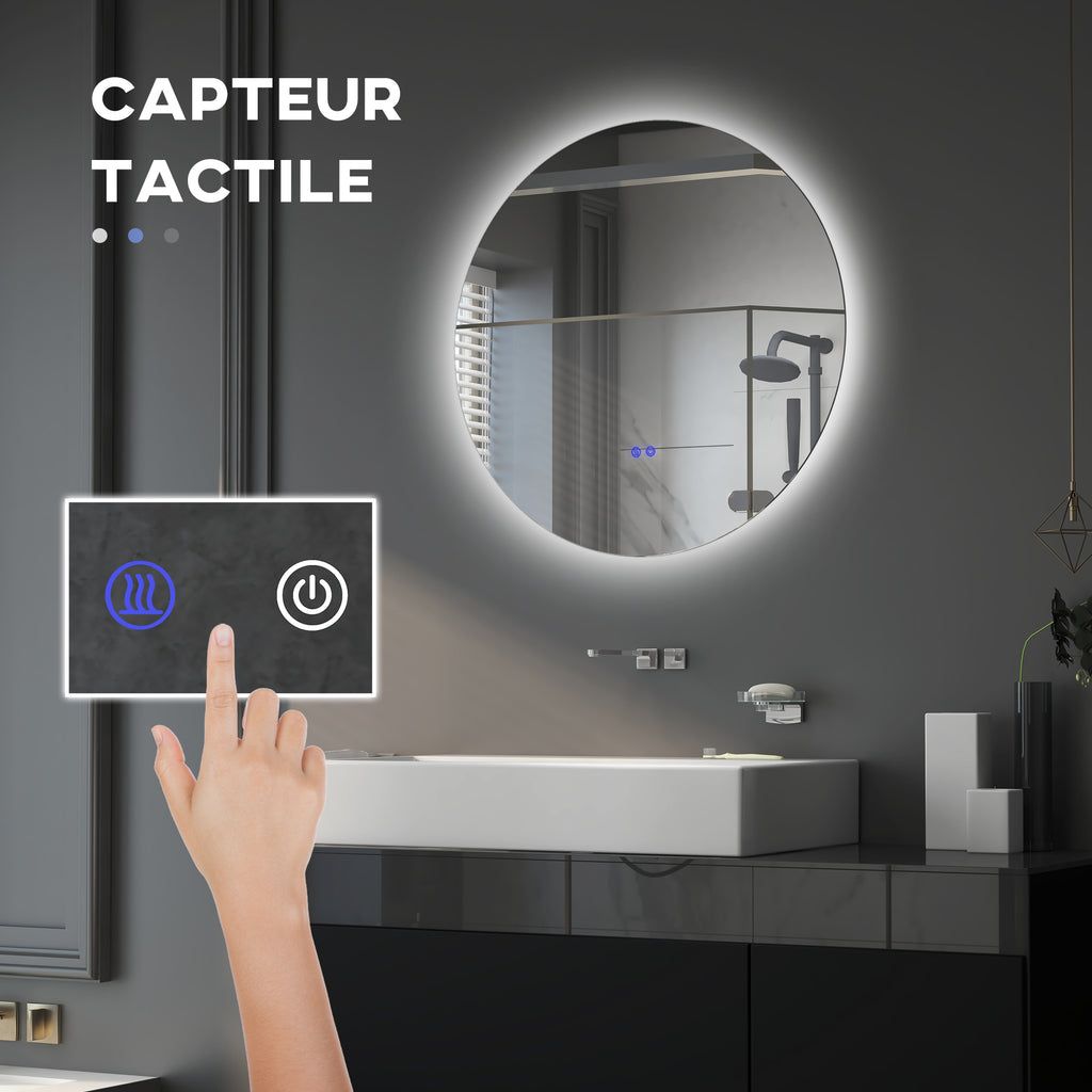 Miroir rond lumineux LED de salle de bain Ø 80 cm mural avec éclairage interrupteur tactile système antibuée