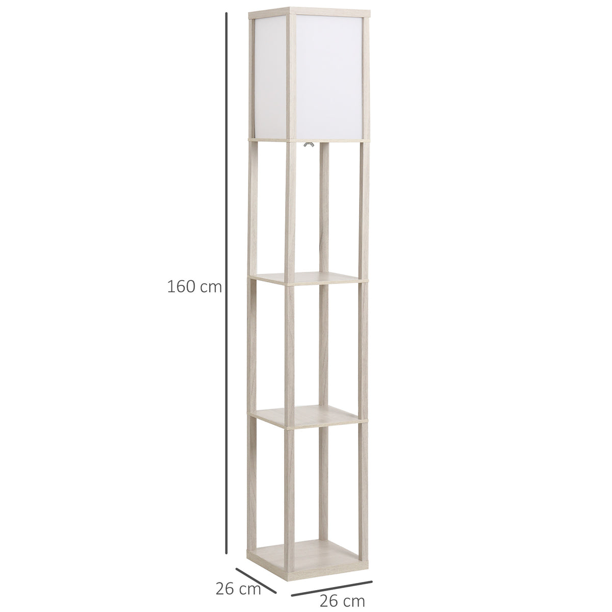 Lampadaire étagère 26L x 26l x 160H cm 3 étagères 4 Niveaux MDF chêne