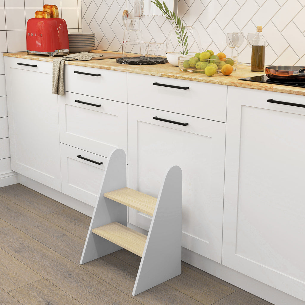 Marche pied enfant marchepied enfants 2 marches pour enfants 3 à 8 ans en bois charge max. 20 kg blanc