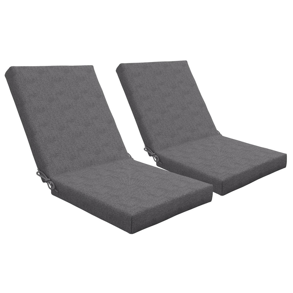 Lot de 2 coussins d'extérieur pour fauteuil chaise à dossier avec attaches rembourrage 8 cm, 112L x 51l cm, gris foncé