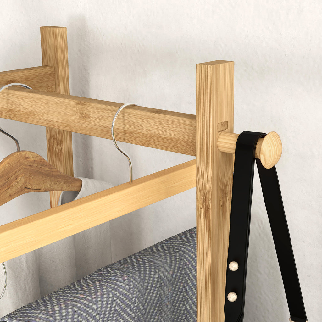 Portant pour vêtements en bambou, Porte-manteau en Bois avec tringle, étagères, patère, 4 barres latérales