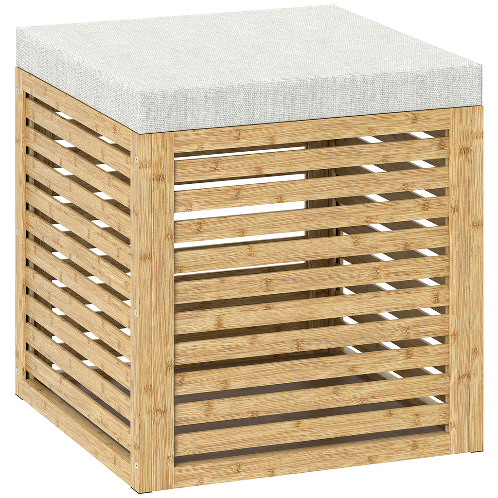 Coffre de rangement tabouret de rangement 54.76 L design lamellé cadre en bambou naturel 40 x 40 x 47 cm bois naturel