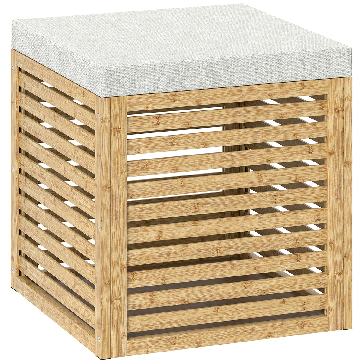 Coffre de rangement tabouret de rangement 54.76 L design lamellé cadre en bambou naturel 40 x 40 x 47 cm bois naturel