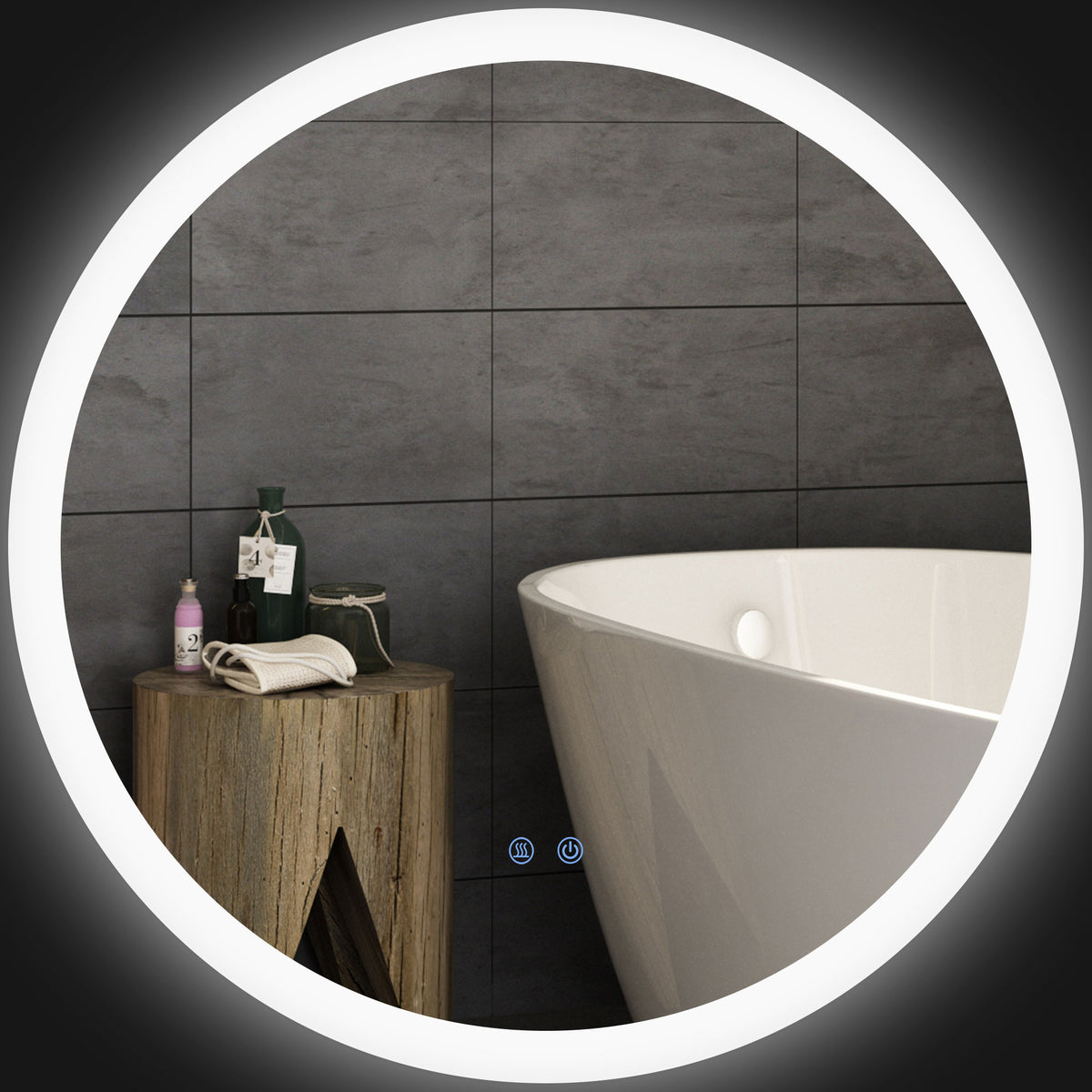 Miroir rond lumineux LED de salle de bain Ø 70 cm mural éclairage interrupteur tactile système antibuée 35W blanc argent