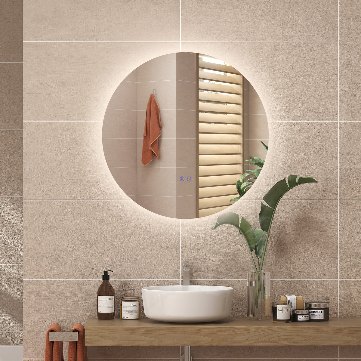 Miroir rond lumineux LED de salle de bain Ø 80 cm mural avec éclairage interrupteur tactile système antibuée