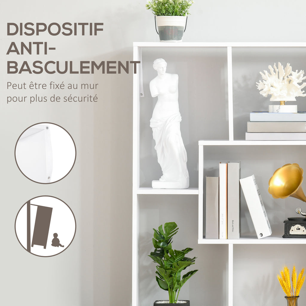Bibliothèque étagère Zig zag Design Contemporain 70L x 24l x 178H cm Panneaux Particules Blanc