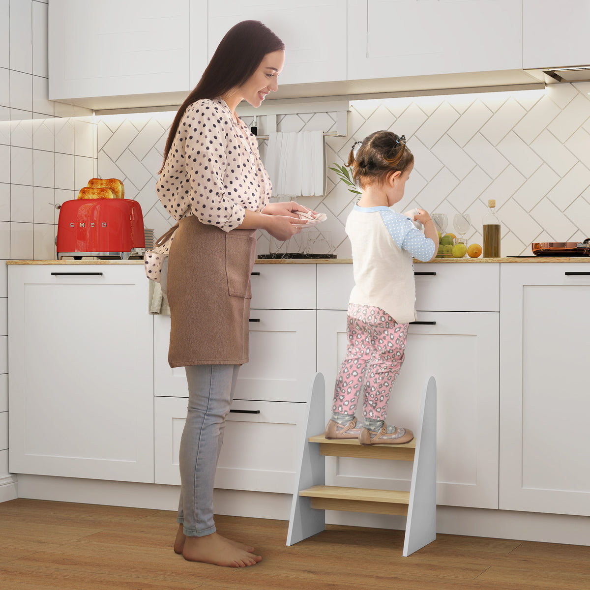 Marche pied enfant marchepied enfants 2 marches pour enfants 3 à 8 ans en bois charge max. 20 kg blanc